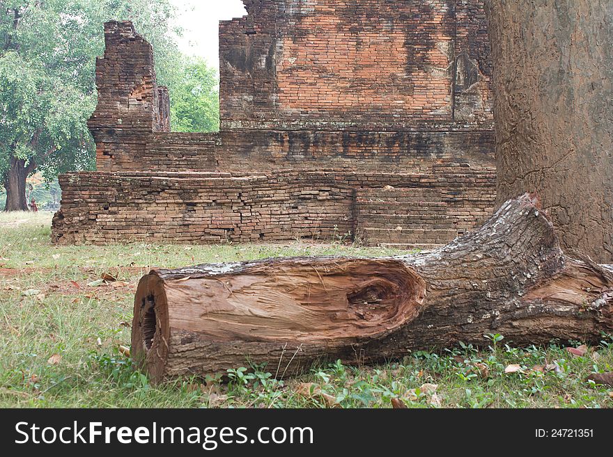 Ruins of the Buddhist church, the remains of a tree stump in the foreground. Ruins of the Buddhist church, the remains of a tree stump in the foreground.