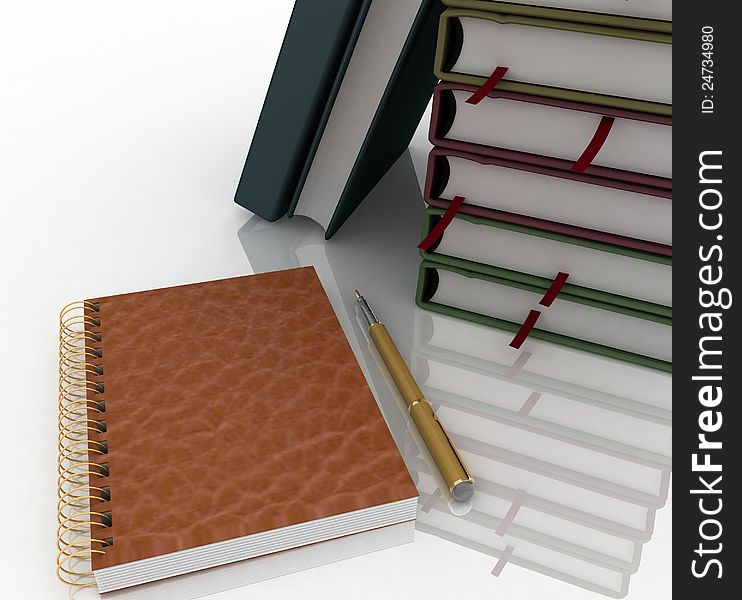 Notebooks and pen on a white background