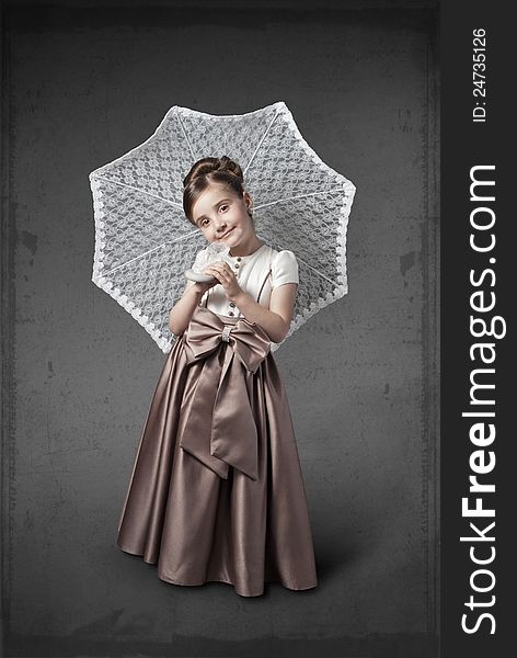 Girl In A Luxurious Dress With An Umbrella