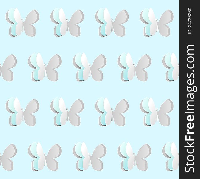 Light blue seamless background with paper cut butterflies. Light blue seamless background with paper cut butterflies