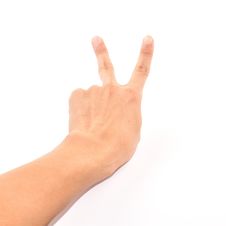 Male Hand Showing Two Fingers Up Isolated On White Stock Photography