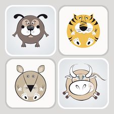 Cat, Dog, Mouse And Cow Icons Stock Photography