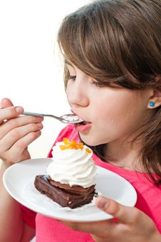 Portrait Of Young Woman Eating Cake Isolated On Wh Royalty Free Stock Photography Portrait Of Young Woman Eating Cake Isolated On Wh Royalty Free Stock Photography