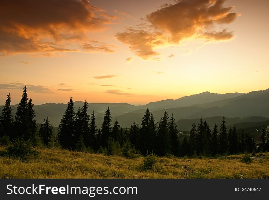 Beautiful summer landscape in the mountains. Sunri