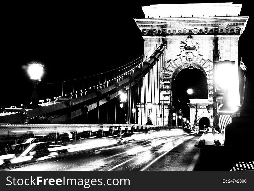 View of chain bridge in Budapest, Hungary