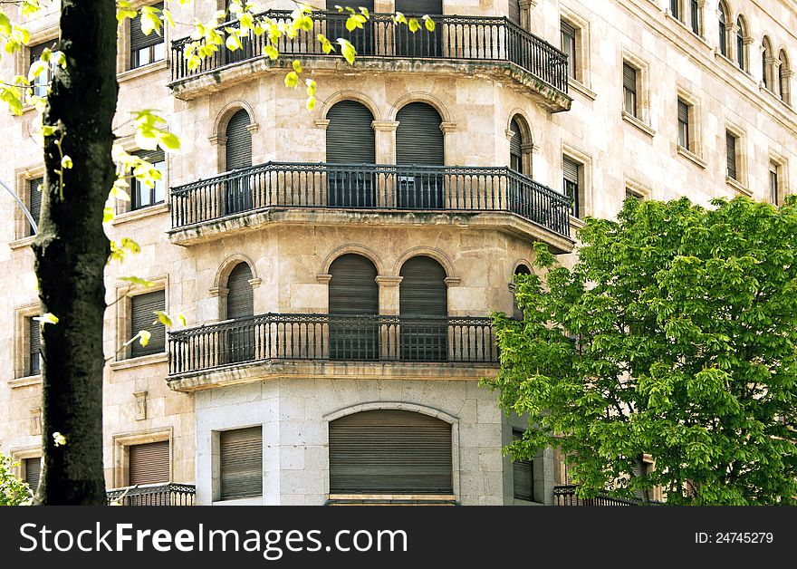 Balconies on facade of a building in Salamanca