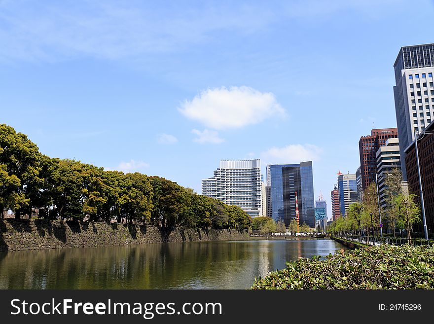 Central Business District in Tokyo viewed from imperial palace. Central Business District in Tokyo viewed from imperial palace.