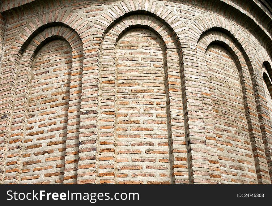 Ancient brick wall of church of Santiago in Salamanca, Spain. Ancient brick wall of church of Santiago in Salamanca, Spain