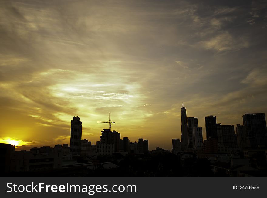 Early morning sky in Bangkok with towers in silhouette. Early morning sky in Bangkok with towers in silhouette