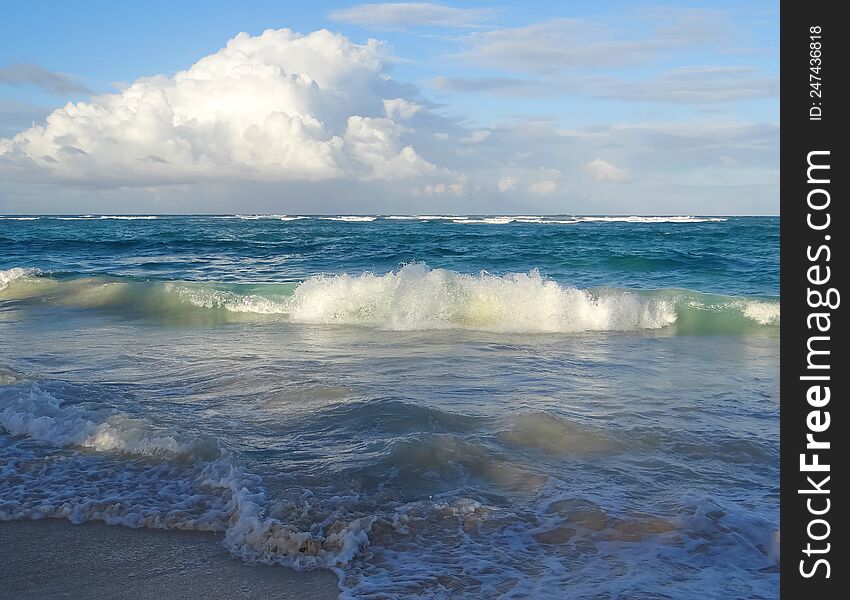 Waves White Clouds Ocean Shore