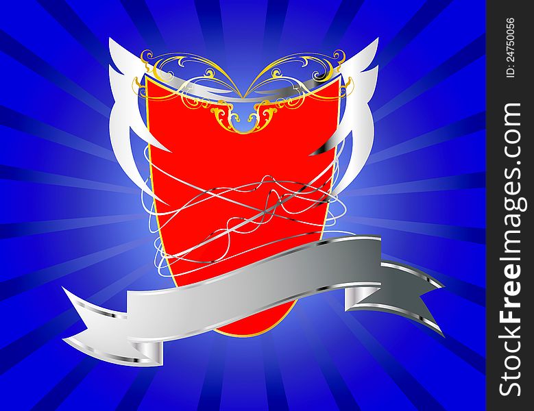 Red shield with silver banner. Red shield with silver banner