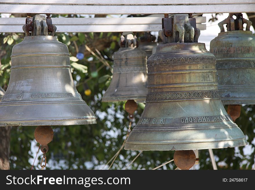 Belfry with four old bells. Belfry with four old bells