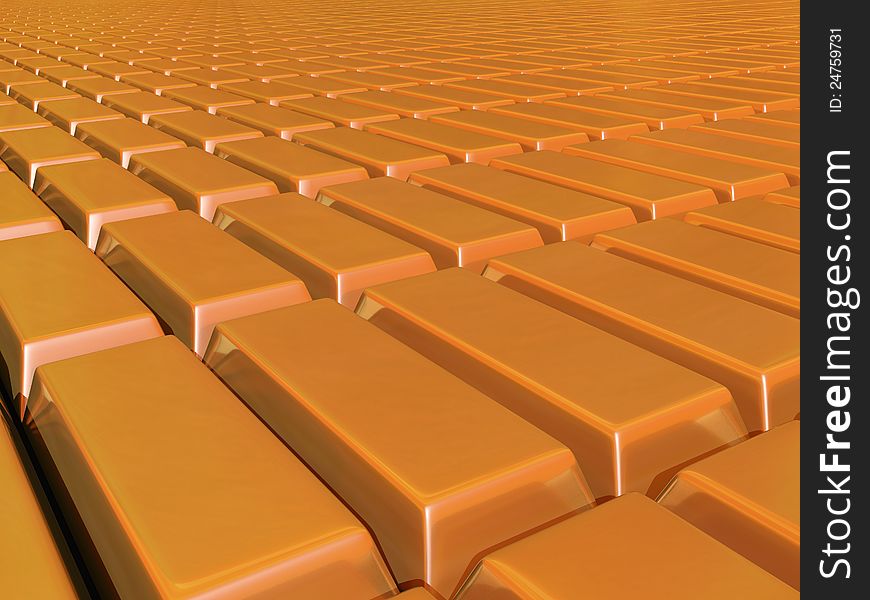 3d render of gold bars streching to infinity. 3d render of gold bars streching to infinity