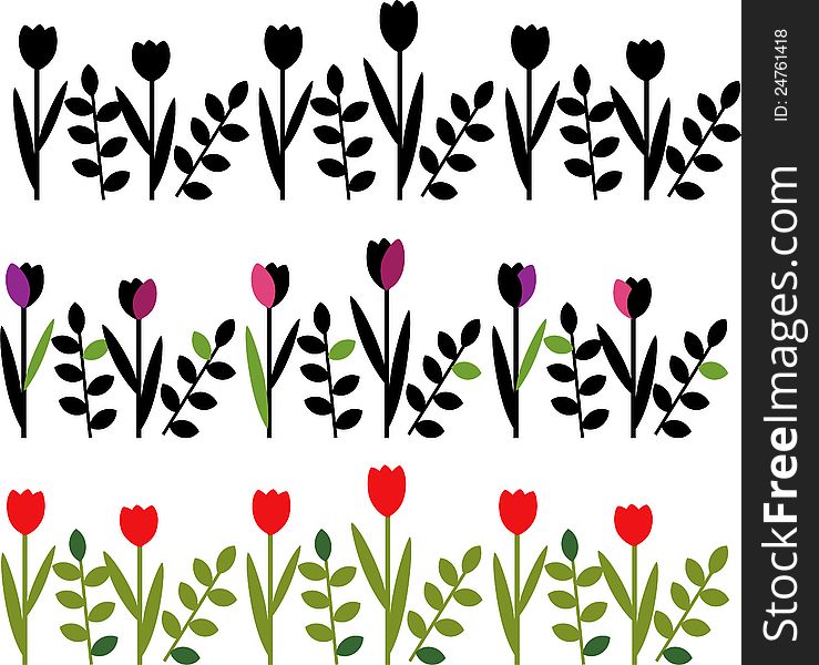 Decorative floral border, black and colored. Decorative floral border, black and colored