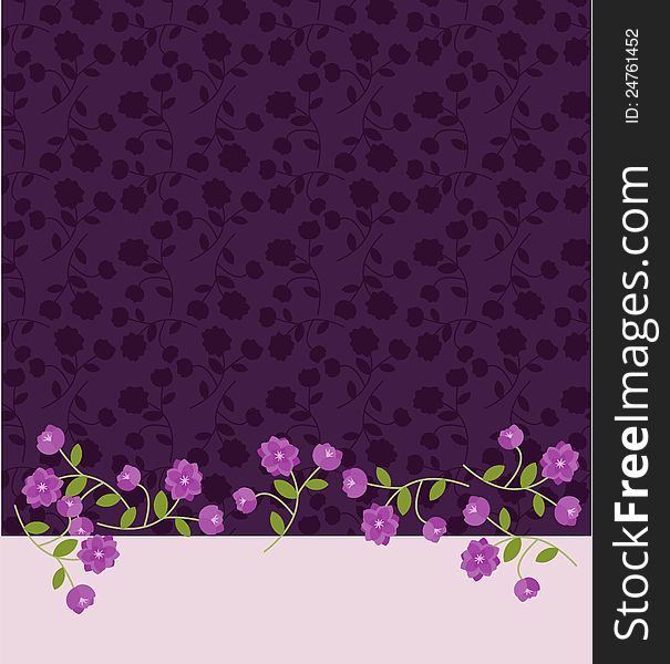 Invitation template with purple flowers pattern. Invitation template with purple flowers pattern