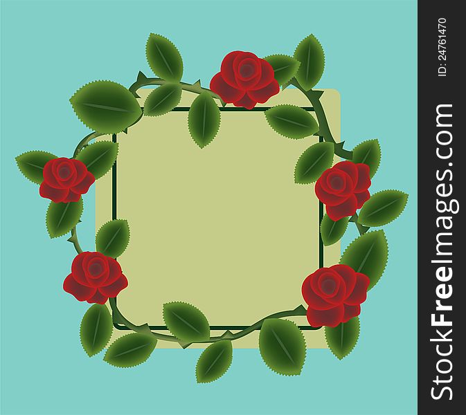 Red roses frame with label. Red roses frame with label