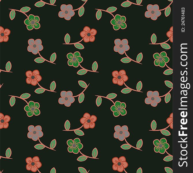 Seamless floral pattern on dark background