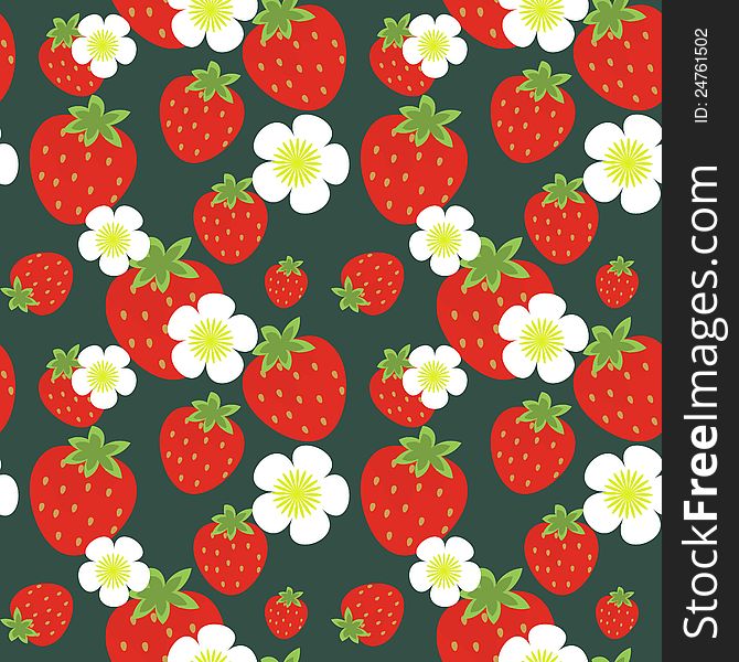 Strawberry fruits and flowers seamless pattern. Strawberry fruits and flowers seamless pattern