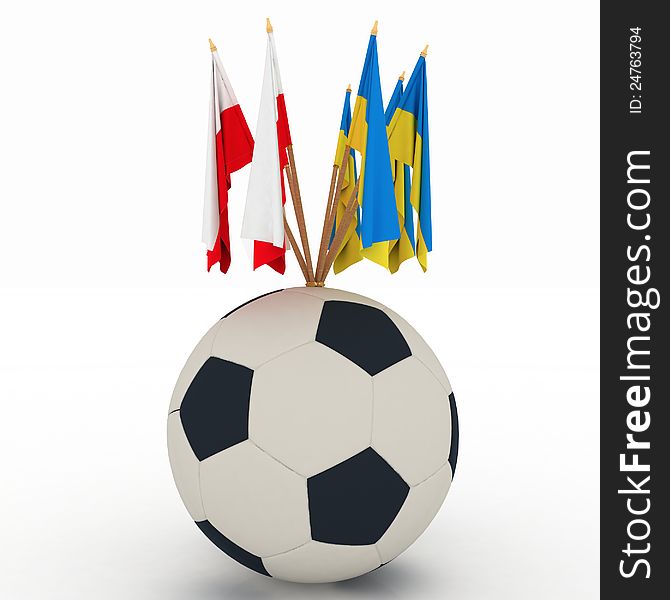 Flags Of Poland And Ukraine With Soccer Ball