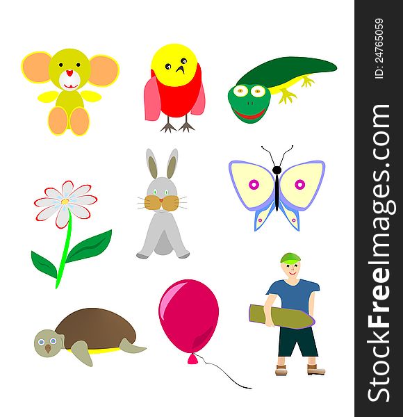 The vector image of various drawings for children.