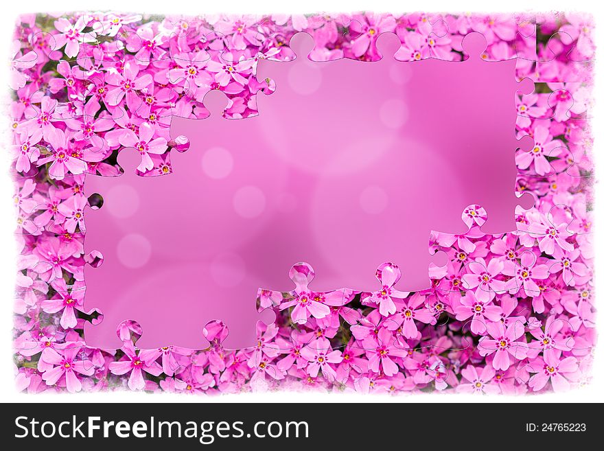 Pink Flower Frame With Puzzle Of Flowers