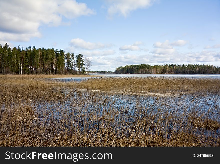 Lake landscape in the spring. Kerimäki, Savonlinna, Finland