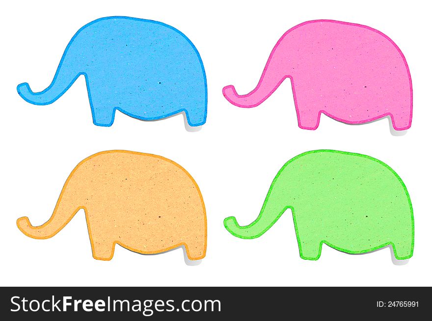Elephant recycled paper craft stick on white background