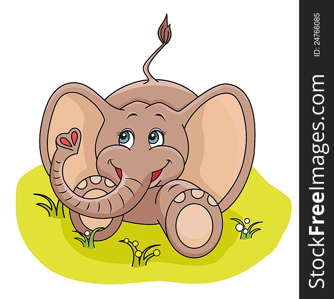 Illustration of cute Baby Elephant playing in the grass.