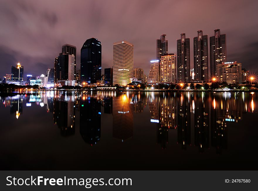 Benjasiri Park at night time Bangkok Thailand. Benjasiri Park at night time Bangkok Thailand