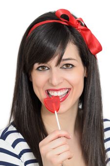 Retro Girl Biting Lollipop Stock Photos Retro Girl Biting Lollipop Stock Photos