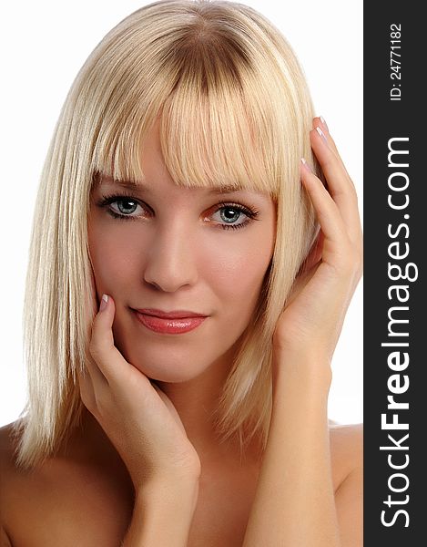 Young Blond Woman's portrait isolated on a white background. Young Blond Woman's portrait isolated on a white background