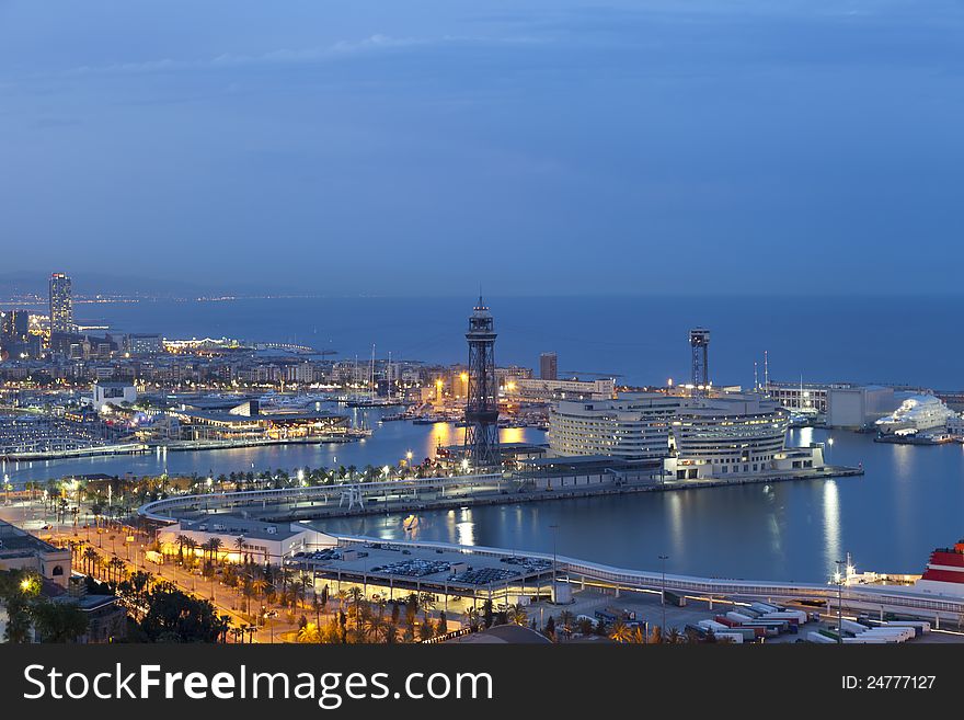 Night picture of the port of Barcelona, Catalonia