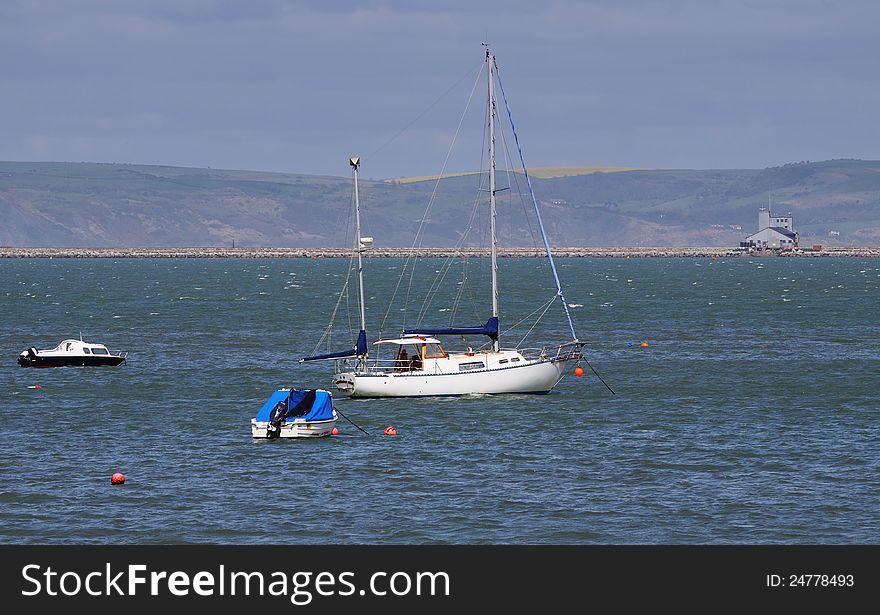 Boats anchored off the Dorset Coast