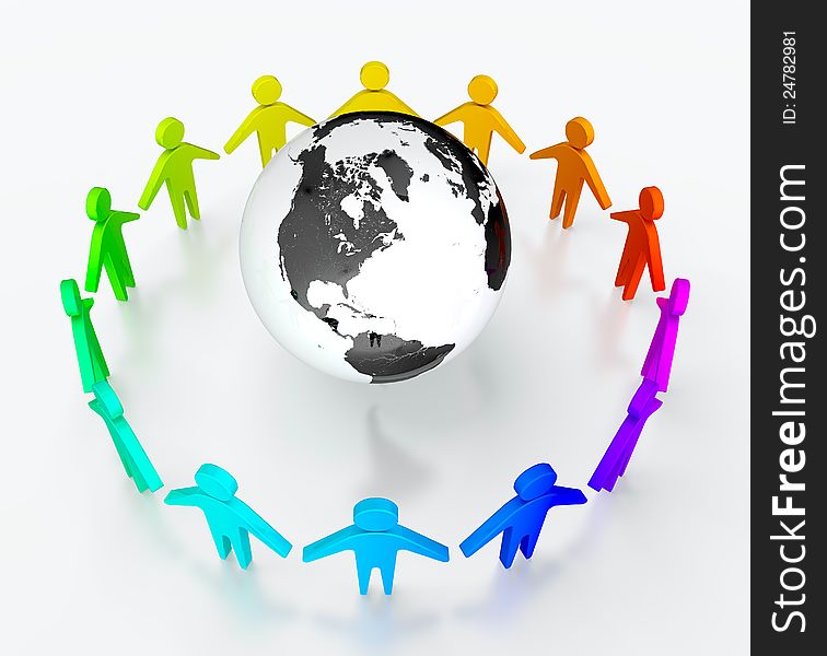 People in circle surrounding the Earth. Symbol of global communication. People in circle surrounding the Earth. Symbol of global communication.
