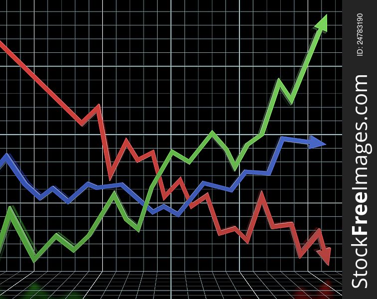 Business graph with red green and blue arrow