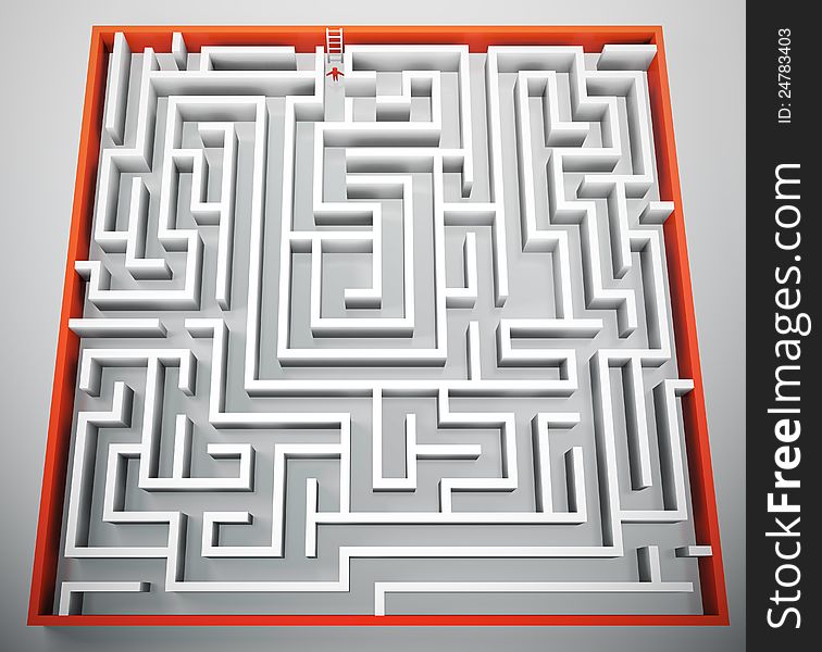 3D render of person trying to escape from maze. 3D render of person trying to escape from maze