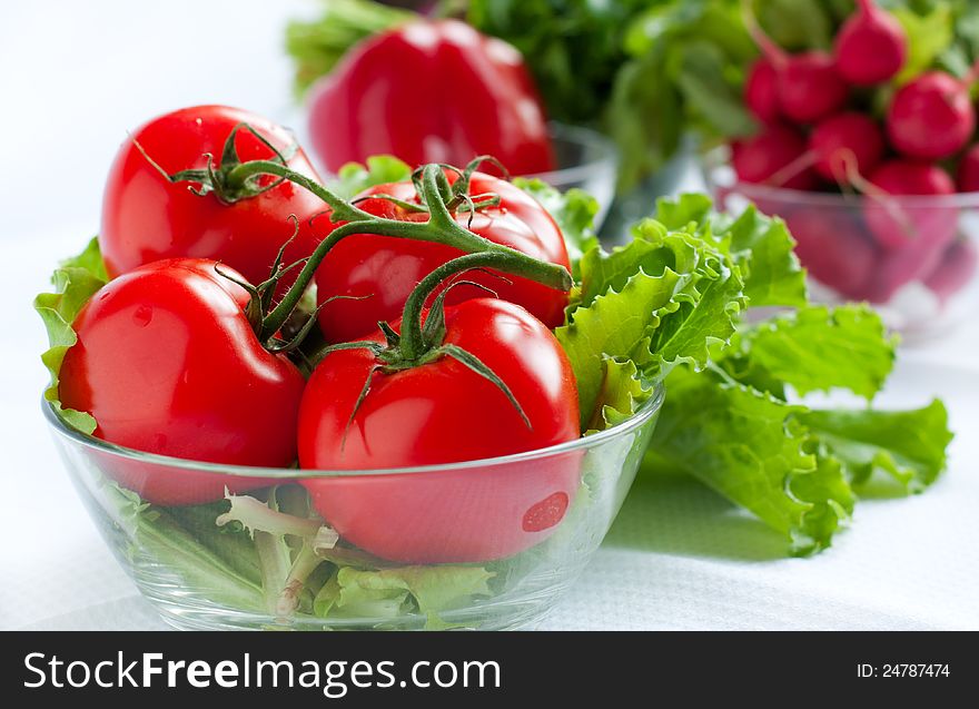 Fresh Tomatoes On The Background Of Radish