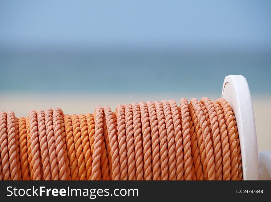 Red coil of rope (close-up)