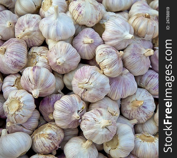 Garlics for sale in a morning market, northeast China.