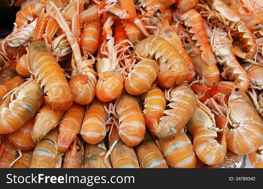 Fresh shrimp at the market - food background. Fresh shrimp at the market - food background