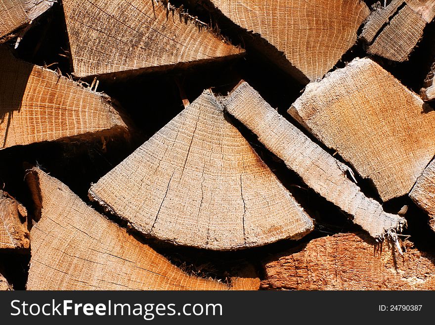 Dry chopped and stacked oak firewood