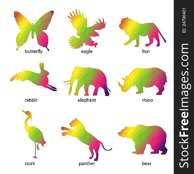 Vector illustration of colorful abstract animal icons