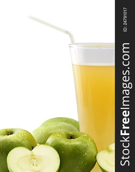 Apple juice on white background