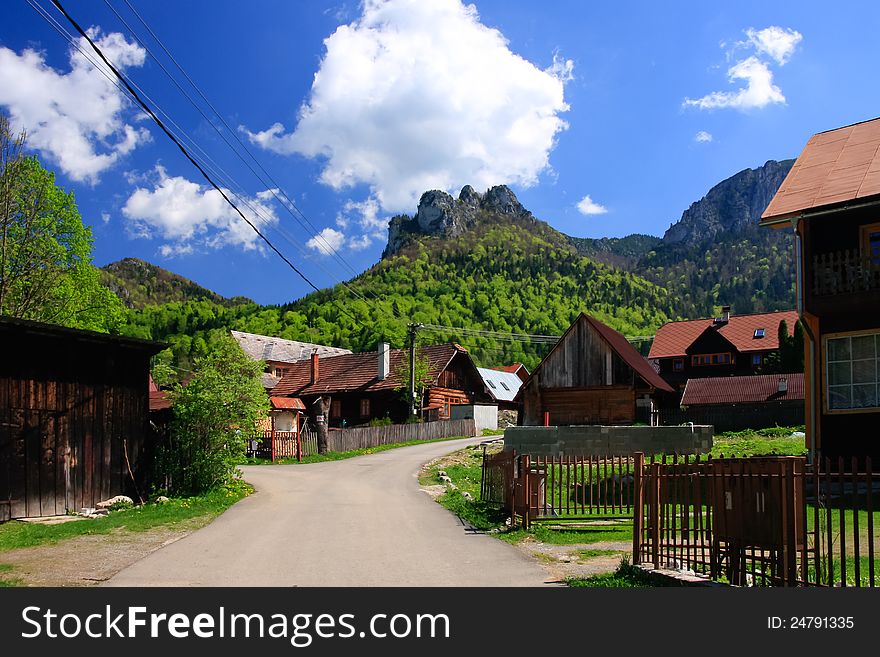 Scenery of small village located in mountains. Scenery of small village located in mountains.