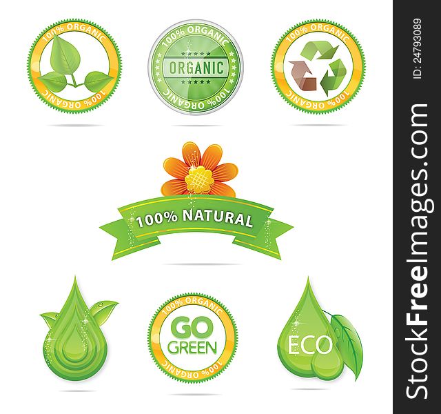 Green nature emblems and sign set isolated