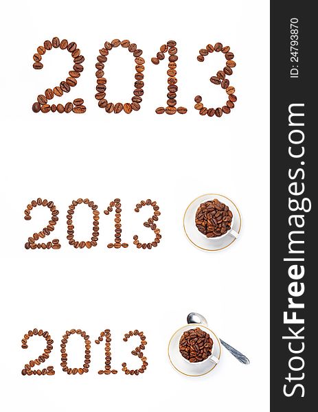 Numbers from the corns of coffee 2013 isolated on a white background