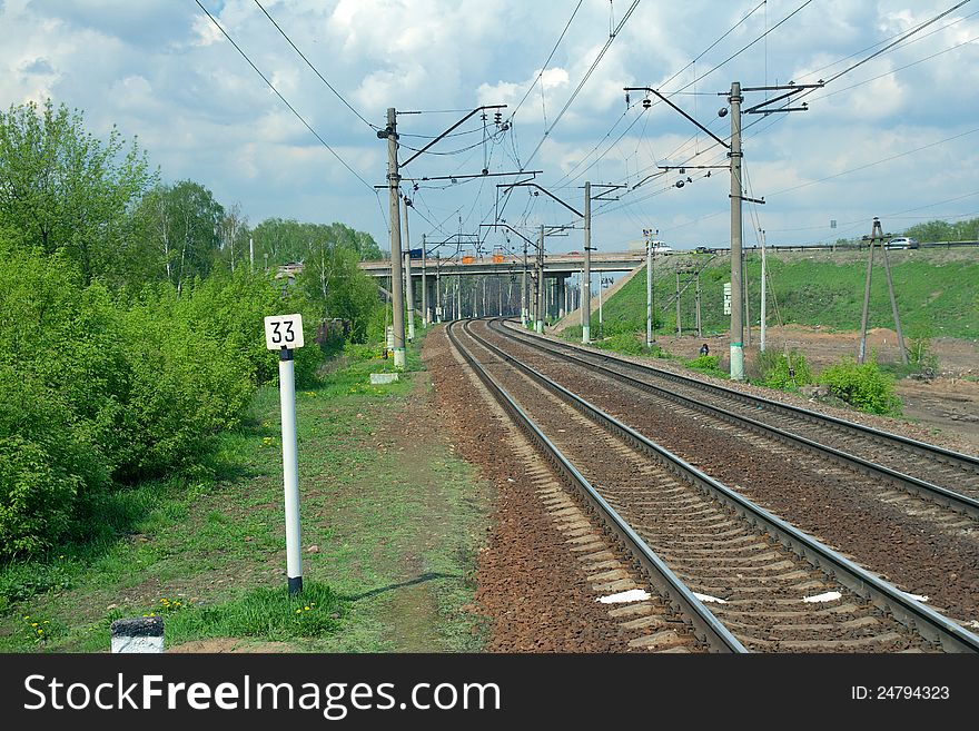 Railway prospect in May under the thunderclouds