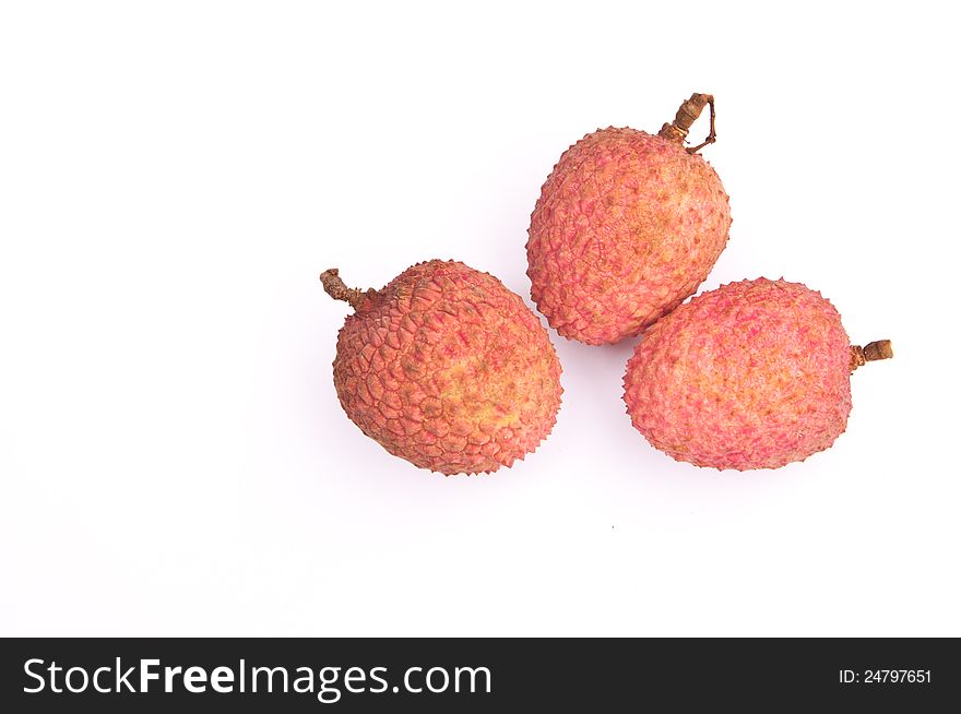 Three lychee on white background