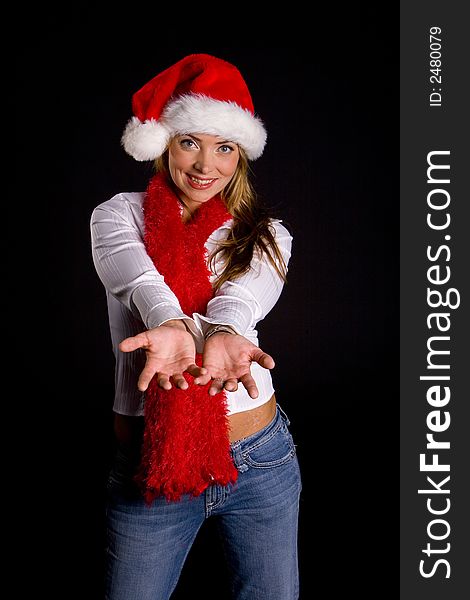 Attractive woman wishing you a very Merry Christmas. Attractive woman wishing you a very Merry Christmas