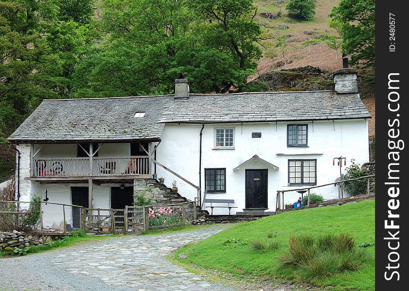 White house and veranda in Tilberthwaite, Cumbria, England